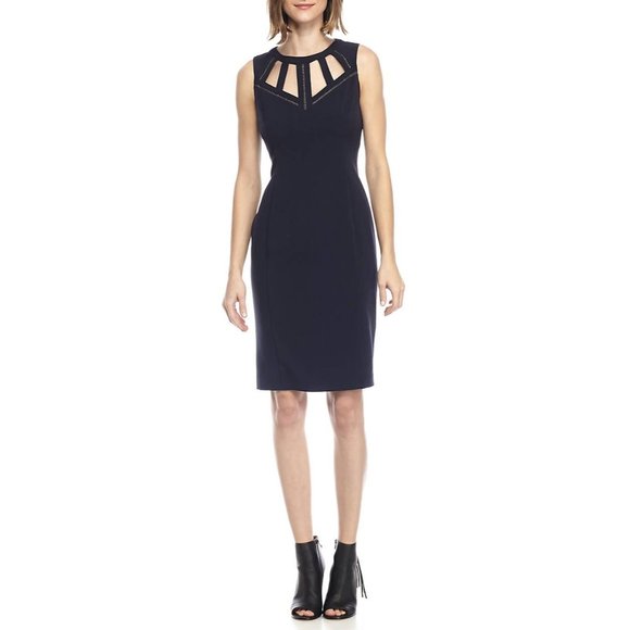 Vince Camuto Dresses & Skirts - 🆕 VINCE CAMUTO Cutout Yoke Sheath Dress Navy Blue 4